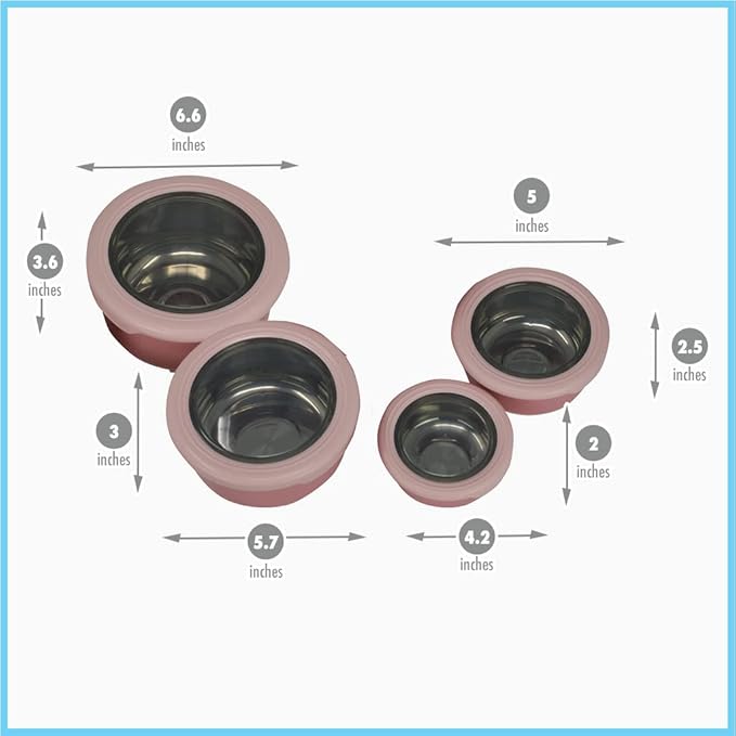 MIRA Stainless Steel Food Storage Set - 4 Anti-Slip Containers for Meal Prep - Multi-Size Pack (1, 2, 3, 5 Cups), Dusty Pink