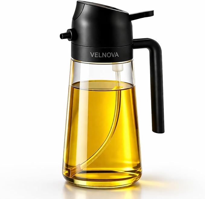 Olive Oil Sprayer for Cooking, 16oz/470ml Glass Oil Sprayer, 2-in-1 Oil Dispenser Bottle, Transparent Oil Mister for Air Fryer, Salad, Frying, Grilling & BBQ