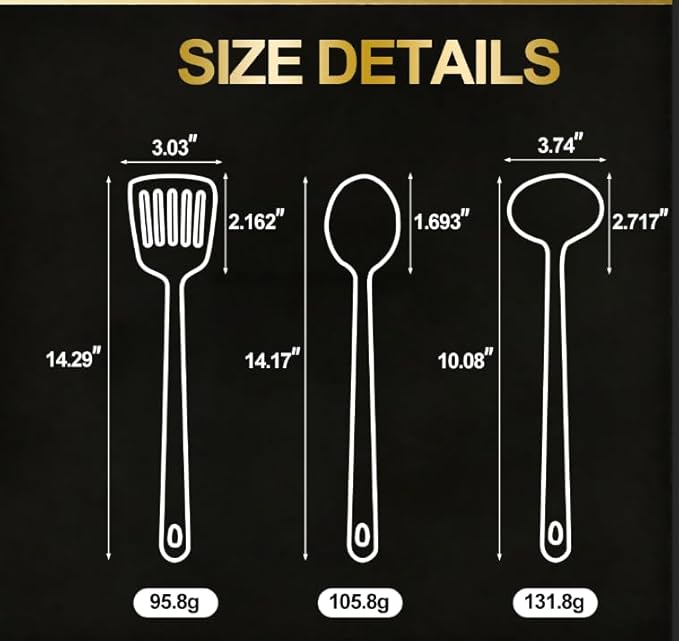Kitchen Cooking Utensils Set, 3 pcs Stainless Steel Cooking Utensils Spatula Set with Titanium Gold Plating, Kitchen Gadgets Utensil Set