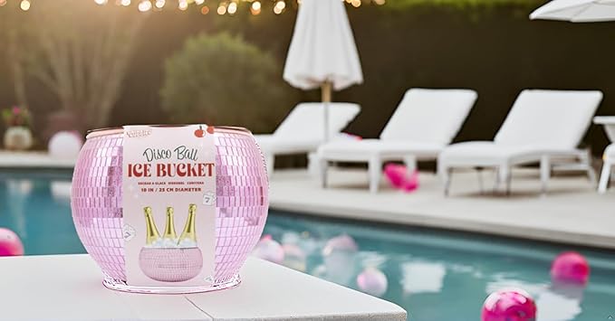 NPW Pink Disco Ball Ice Bucket – Mirrored Cocktail & Champagne Ice Bucket for Parties, Girls’ Night & Bachelorette