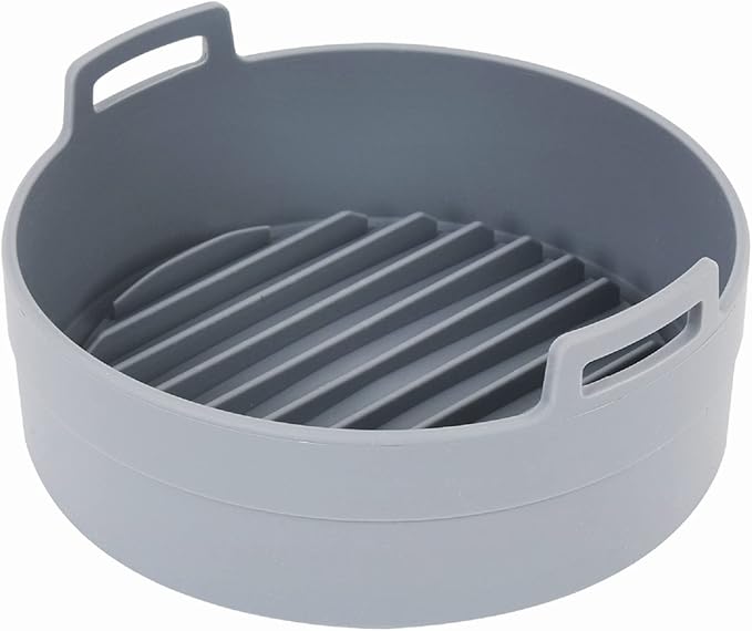 Premium Air Fryer Silicone Pot, Bowl, Basket 3 to 5 QT | Food Safe Air Fryers Oven Accessories | Easy to Clean | Replacement of Parchment Liners | 7.5 inches in diameter, Gray