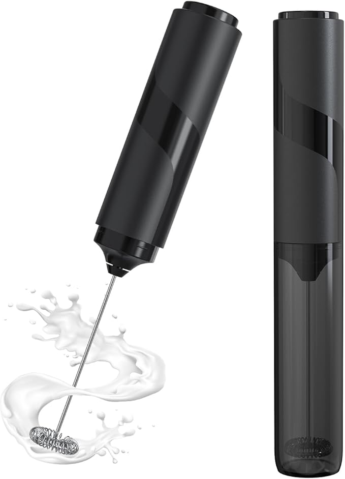 Milk Frother with Cover, Battery Operated Electric Frother, Whisk, Drink Mixer & Foamer for Coffee, Latte, Matcha, hot Chocolate
