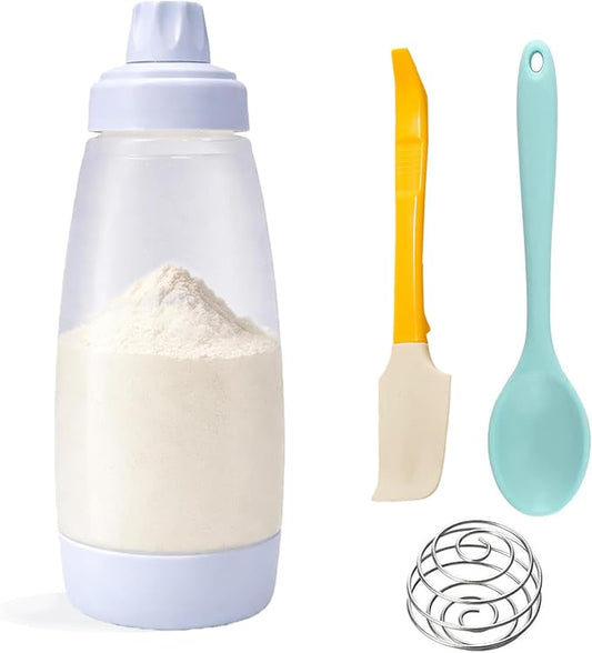 Pancake Batter Dispenser, 33 Oz Pancake Mixer Bottle with Silicone Spatula and Spoon, Kitchen Squeeze Batter Dispenser and Mixer with BlenderBall for Pancake, Waffle, Crepe, Muffin, Cupcake