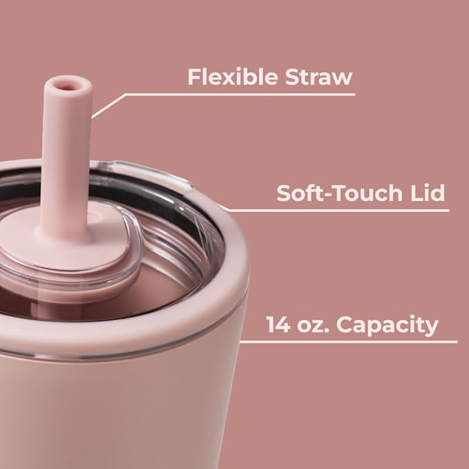 HydroJug Everyday Tumbler 14 oz – Ceramic-Lined Insulated Tumbler with Straw and Soft-Touch Lid, Cup Holder Friendly, Double-Wall Vacuum Insulation, Reusable Travel Cup – Dusty Rose