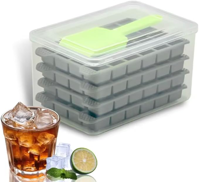 Ice Cube Tray with Lid, Bin, and Shovel, Reusable 3 Pack Sphere Mold For Cocktails, Coffee, Ice Cream