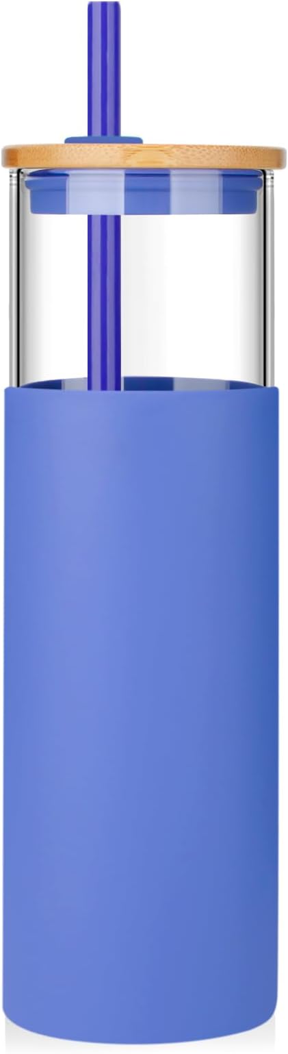 Tronco 32 oz Glass Tumbler with Lids and Straw, Reusable Iced Coffee Cup & Smoothie Cup with Bamboo Lid, Silicone Sleeve, Dishwasher Safe, BPA-Free Borosilicate Glass, 1 Pack
