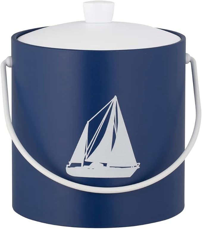 Kraftware Pastimes Collection 3qt Ice Bucket with Acrylic Cover and Bale Handle (Sailboat, Royale Blue)