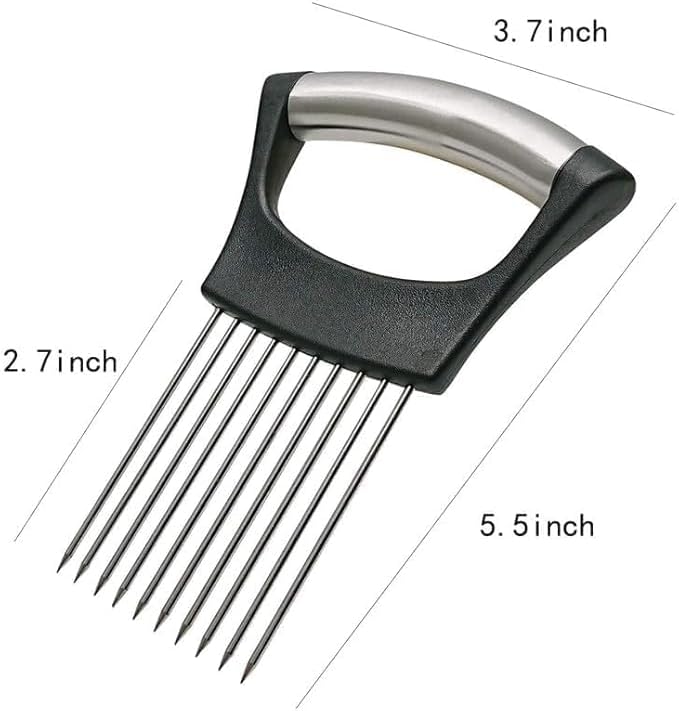 Stainless Steel Onion Slice Holder, 2025 Upgraded Vegetable Slicer Cutter, Multifunctional Lemon Tomato Potato Meat Chopper Slicing Assistant Kitchen Tool (3)