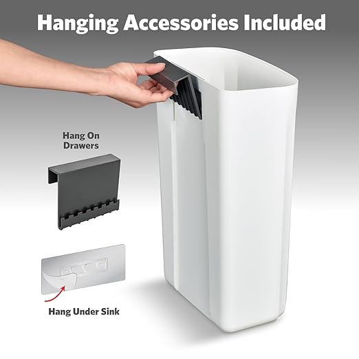 Glad Roomate Under Counter Waste Bin | Space Saving Small Trash Can for Kitchen Cabinet, Bathroom or Office | Dual Lid for Ease of Opening, 12 Liter, White
