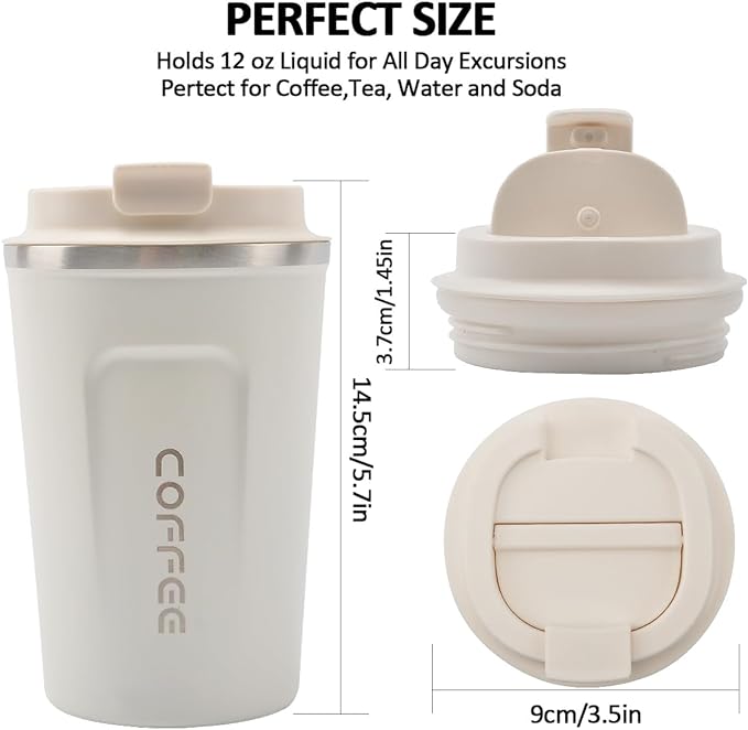 CS COSDDI 12 oz Stainless Steel Vacuum Insulated Tumbler - Coffee Travel Mug Spill Proof with Lid - Coffee Cup for Keep Hot/Ice Coffee,Tea and Beer (White)