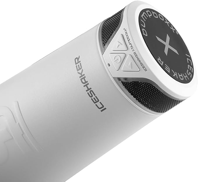 Ice Shaker X Bumpboxx Stainless Steel Shaker Bottle, White, Protein Shaker Bottle with Twist-on Bumpboxx Bluetooth Speaker, Leak-Proof Water Bottle Keeps Drinks Ice-Cold for Hours