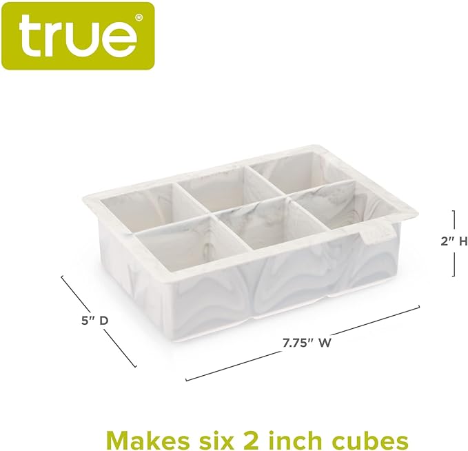 True Marble Ice Cube Tray, Extra Large Silicone Ice Mold for 2 Inch Cubes, Perfect for Whiskey, Cocktails, Mixed Drinks, Iced Tea, and Beverages, Kitchen & Home Bar Gifts, Housewarming Party, Set of 1