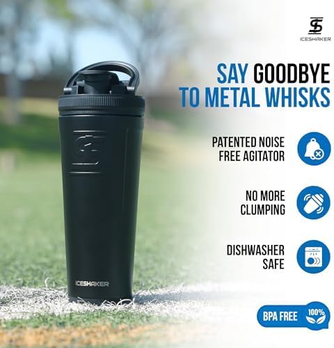 Ice Shaker Insulated Stainless Steel Shaker Bottle | 26oz, Black camo | Cold for 30+ Hours | Insulated Cup with Twist-on Agitator | Odor-Free Bottle for Protein Shakes, Water, Smoothies, Cocktails