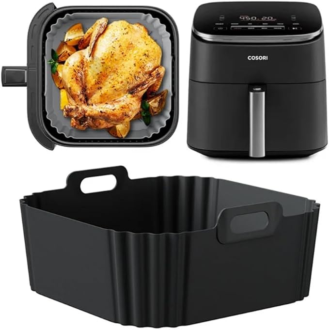 AF140 UK Silicone Air Fryer Liners for Ninja Air Fryer AF180 AF181, for COSORI 5.5 6L, 2pcs Reusable Airfryer AF141 UK Silicone Trays for Philips HD9270, 9 Inch Square Non-Stick Air Fryer Acc