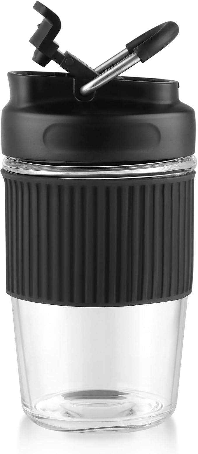 Sivaphe Reusable Glass Ice Hot Coffee Cup 16 oz, Portable Travel Mug with Spill-Proof Lid and Thermal Sleeve for Home Office Blue