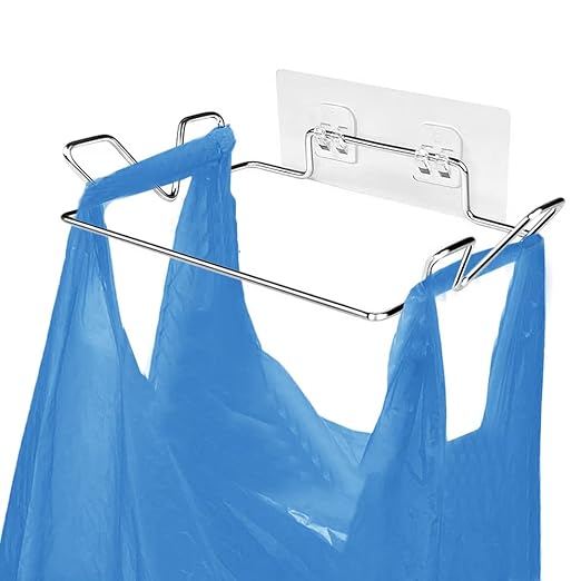 Trash Bag Holder for Cabinet Doors & Cupboards, Large Stainless Steel Portable Hanging Garbage Bag Holder, Kitchen Trash Can for Under Sink Trash, Camping Accessories