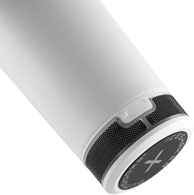 Ice Shaker X Bumpboxx Stainless Steel Shaker Bottle, White, Protein Shaker Bottle with Twist-on Bumpboxx Bluetooth Speaker, Leak-Proof Water Bottle Keeps Drinks Ice-Cold for Hours