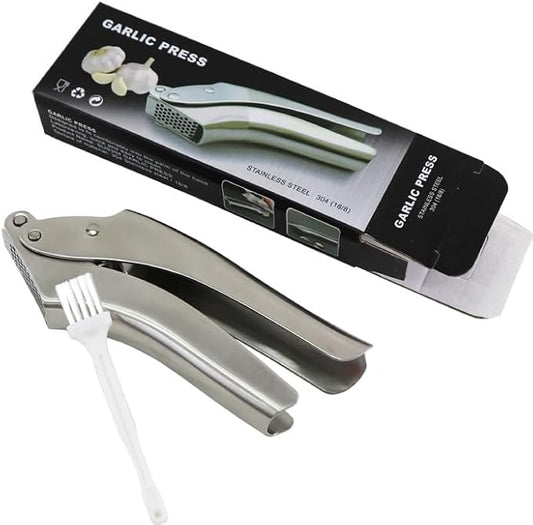 Premium Garlic Press Stainless Steel – Heavy Duty Crusher, Easy Clean, Dishwasher Safe, Includes Brush