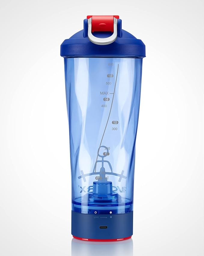 VOLTRX Electric Shaker Bottle - VortexBoost Portable USB C Rechargeable Protein Shake Mixer, Shaker Cups for Protein Shakes, BPA Free, Waterproof, Colored Light Base, 24 oz (Power Blue)