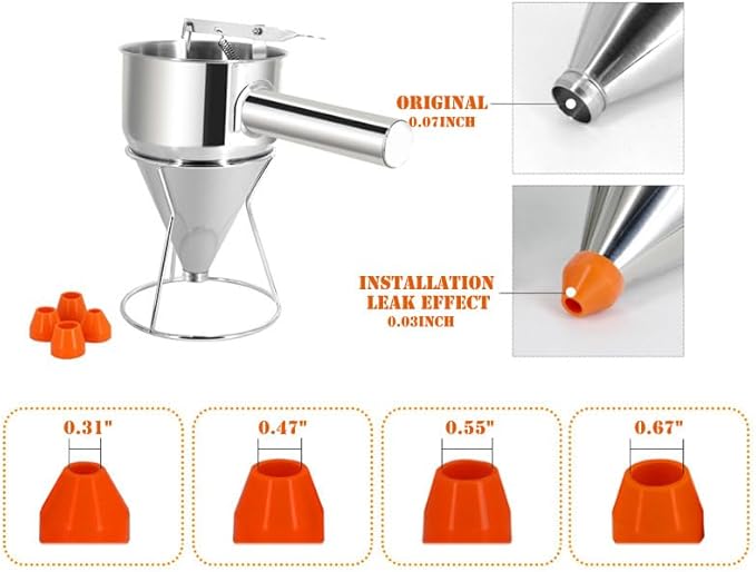 20oz Stainless Steel Pancake Batter Dispenser, Funnel Cake Dispenser with Squeeze Handle and Bracket, Pancake Dispenser for Pancakes, Cupcakes, Takoyaki and Baked Goods (20 oz)