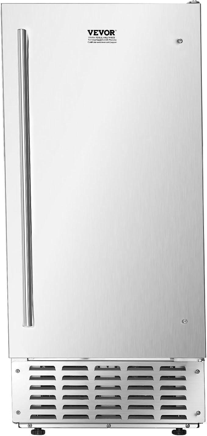 VEVOR Undercounter Built-in Ice Maker, 66 Lbs/Day Under Counter Nugget Ice Maker Machine with Reversible Door, Stainless Steel Freestanding Ice Maker for Commercial Home Kitchen, Electric Drainage