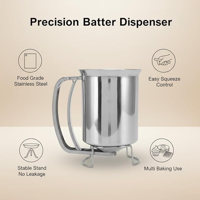800ml / 27fl oz Pancake Batter Dispenser Bottle, Stainless Steel Funnel Cake Dispenser, Handheld Spout Squeeze Pancake Mix Batter Pourer Dispenser for Baking Cupcakes Muffins