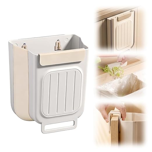 2026 New Foldable Hanging Trash Can, 6L/11L Hanging Bin for Kitchen Cabinet Doors, for Kitchens, Bathrooms, RVs, Cars & Camping (Cream White, 6 Liters)
