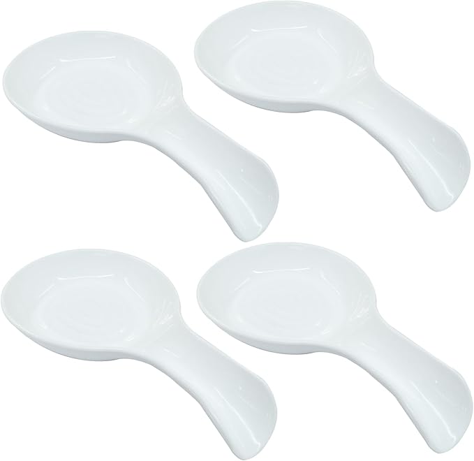 White Plastic Spoon Rest Set, Serving Spoon holder for Stove Top, Kitchen Utensil Rack for Tongs, Spatulas(4Pcs)