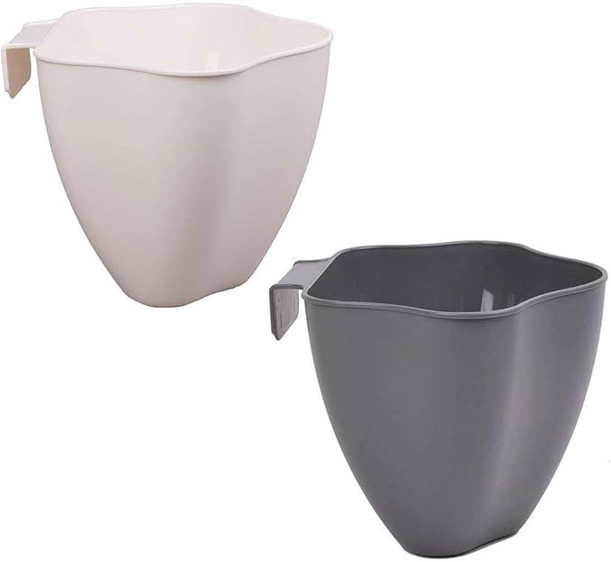 NEED&NEED Kitchen Sink Garbage Basket Multi-Functional Hanging Trash Can Scraps Containers Organizer Countertop Basket Ivory & Black (Pack of 2)