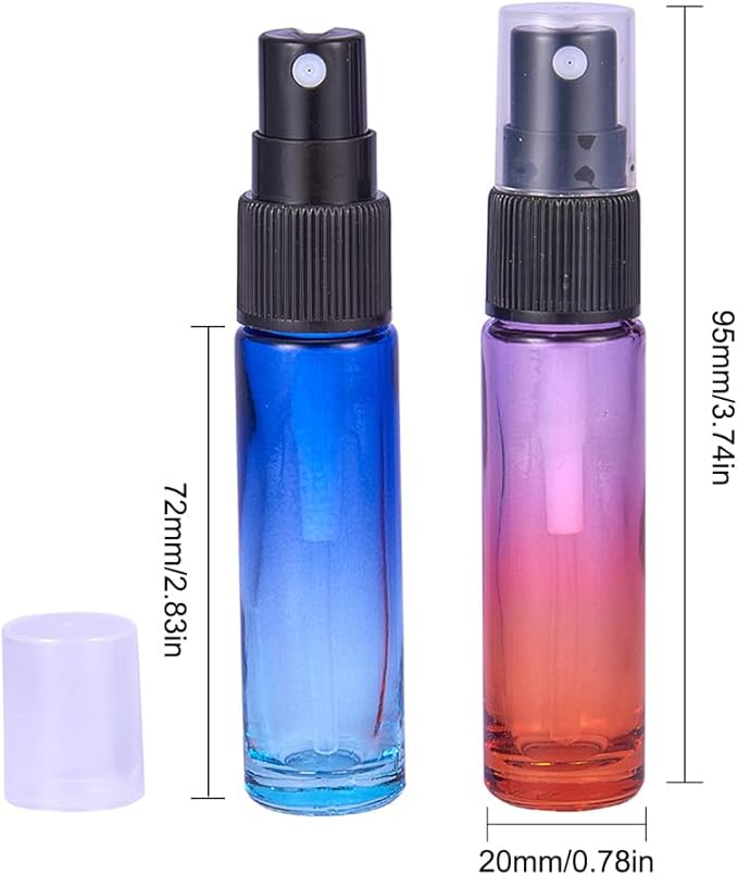 BENECREAT 9 Packs 10ml Rainbow Color Glass Spray Bottle, Refillable Fine Mist Spray Bottle for Perfume, Essential Oil, Travel Size Mini Spray Bottles