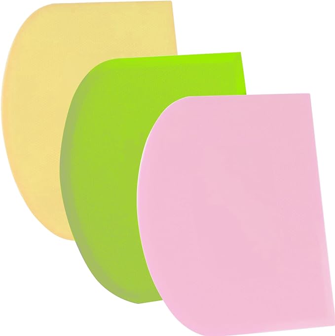 SURDOCA Dough Scraper Bench Scraper - 3P 11.8x7.3" Plastic Flexible Bowl Scraper, Sharp Edge & Angles Cake Scraper. Non-Slip Bakeware Decorating Tools Sculpting & Modeling Tools - Green+Pink+Yellow