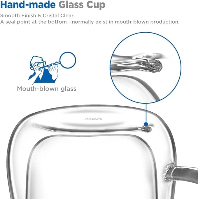 ecooe Espresso Cups 4 Oz Double Walled Glasses Coffee Mugs Set of 2, Clear Glass Coffee Cups with Handle, 120 ml (full capacity) Coffee Mug Borosilicate Double Wall Glass Espresso Coffee Cups