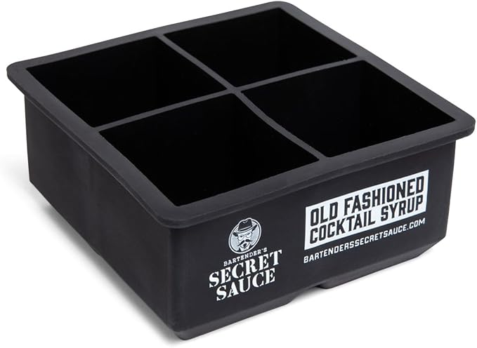 Bartender’s Secret Sauce Large 2”x2” Ice Cube Mold – Makes Four Perfect Cubes – Premium Silicone Ice Mold for Old Fashioneds, Whiskey & Craft Cocktails – Stackable & Easy Release