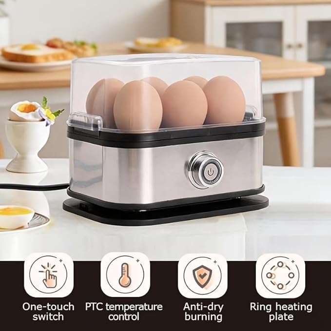 Rapid Egg Cooker Electric 6 Eggs Capacity, Soft, Medium, Hard Boiled, Poacher, Omelet Maker Egg Poacher With Auto Shut-Off, BPA Free, Gift for Holidays Birthday