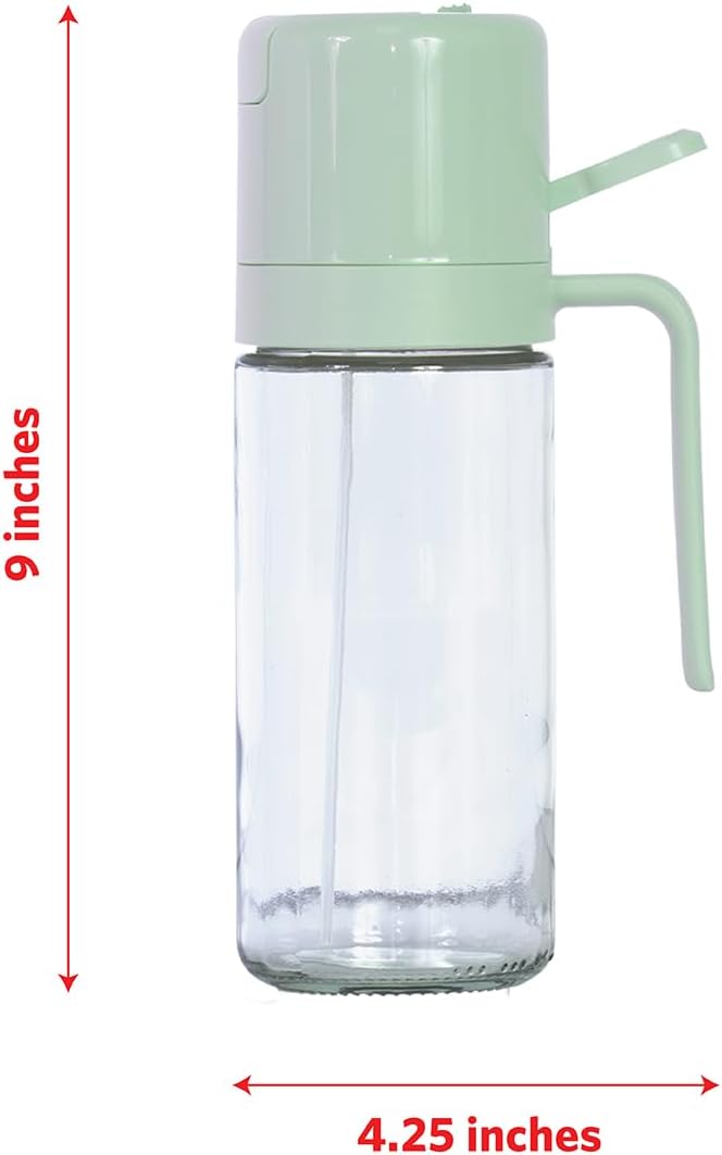 Glad 2 in 1 Oil Dispenser, 18.6oz/550ml - Olive Oil Sprayer for Cooking, Pouring Salad Dressing, and Grilling - Kitchen Gadget with Refillable Glass Bottle, Handle, and Mist or Pour Options - Green