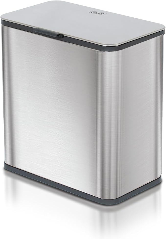 Glad Roomate Under Counter Trash Can - Space Saving Stainless Steel Waste Bin with Dual Lid and Clorox Protection - Small Trash Can for Kitchen Cabinet, Under Sink, or Bathroom, 1.5 Gallon (6L)