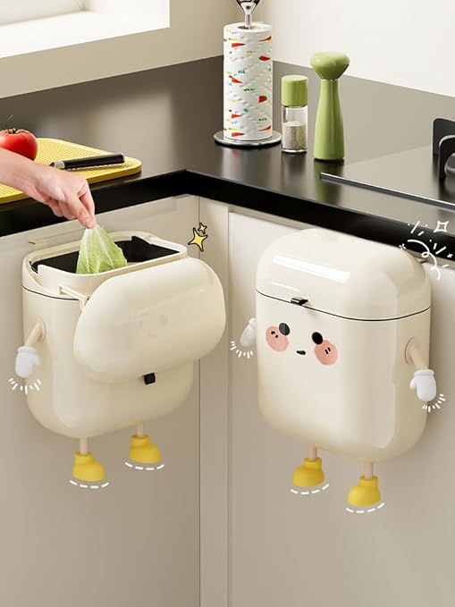 2.4 Gallon/9 Liter Kitchen Wall-Mounted Trash Can with Lid Ideal for Kitchens,Bathrooms, Offices,and Bedrooms Space-Saving and Decorative Waste Container(Cream White, DIY-Friendly)