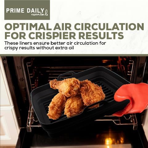 Silicone Air Fryer Toaster Oven Tray Liner – Extra-Large Capacity, Microwave Safe, Easy Cleanup - Includes Mitts & Tongs
