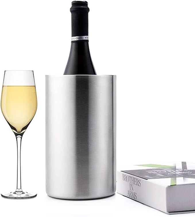 Jolitac Wine Chiller Bucket, Stainless Steel Double Wall Wine Cooler Bucket, Keeps Cold for Hours Wine Bottle Cooler Chiller Insulated Champagne Beer Ice Bucket (1 PC)