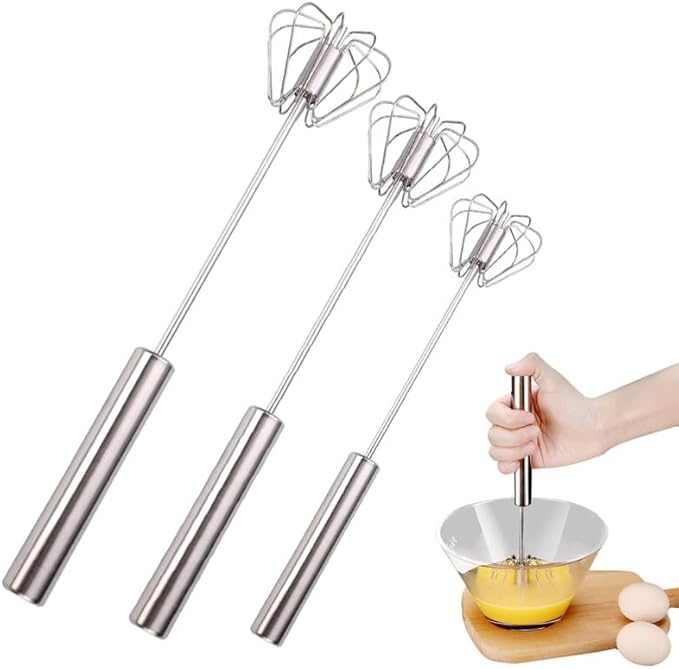 Stainless Steel Semi-Automatic Whisk, 2026 New Stainless Steel Egg Whisk Hand Push Rotary Whisk Blender, Hand Push Mixer Stirrer Tool for Cooking Kitchen Home Egg Milk (3pcs)