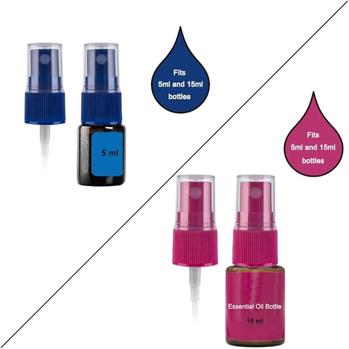 Hydior Essential Oil Spray Bottle Tops, Fine Mist Sprayer for 5ml and 15ml EO Bottles, Pack of 14, Rainbow