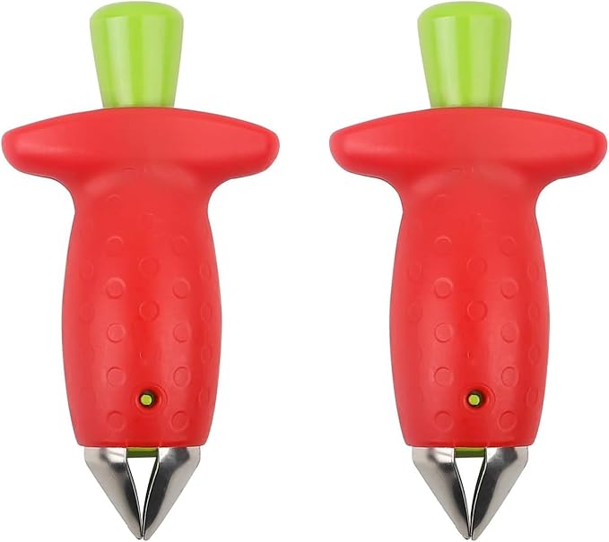Strawberry Huller Fruit Slicer Set, Red/Green（2packs) Sold by Air mingo