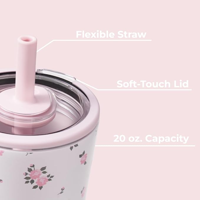 HydroJug Everyday Tumbler 20 oz – Ceramic-Lined Insulated Tumbler with Straw and Soft-Touch Lid, Cup Holder Friendly, Double-Wall Vacuum Insulation, Reusable Travel Cup – Wildrose