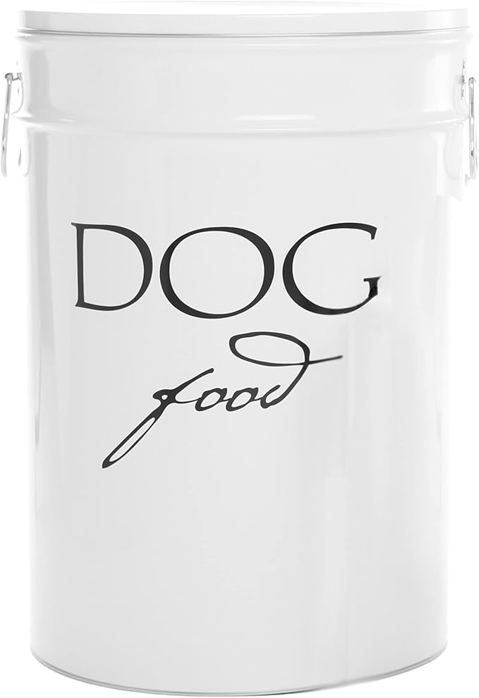 Harry Barker Classic White Dog Food Storage Canister – Small, Airtight Stainless Steel Pet Food Container, Holds Up to 10 lbs Dry Dog Food, Kitchen Counter & Pantry Storage - White
