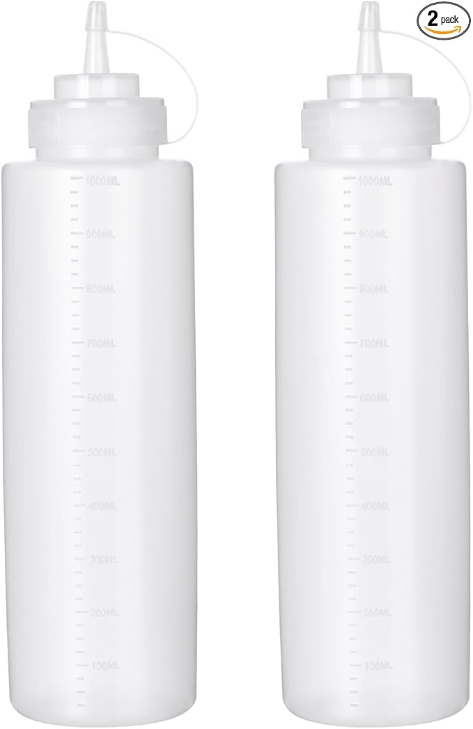 Premium Leak-Proof Squeeze Bottles Plastic Sauce, Ketchup, Condiment & Syrup Dispenser for Kitchen, Pancake Batter, Salad Dressing, Cooking Oil - BPA Free, Dishwasher Safe (2, 16o'z)