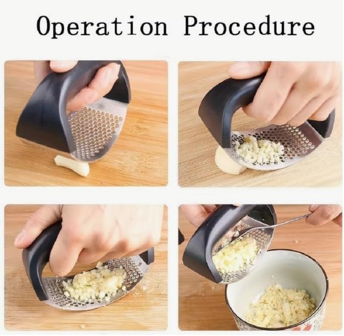 Garlic Press Mincer Crusher with Ergonomic Handle for Kitchen, Home, Cooking, Stainless Steel
