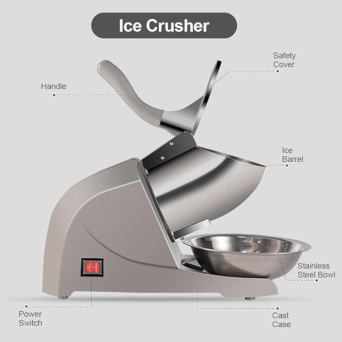 Snow Cone Machine 380w Shaved Ice Machine 3 Blades Ice Shaver 280lbs/hr Electric Ice Crusher Prevent Splash Snow Cone Maker for Home and Commercial with Ice Pick