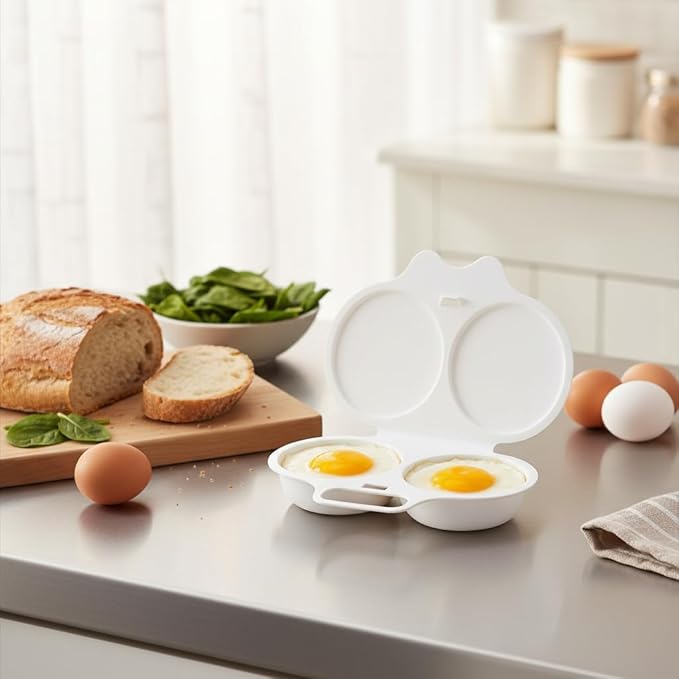 2Pcs White Egg Poacher, Microwave Egg Boiler Poacher, 2 Cavity Nonstick Poached Egg Maker With Lid, Egg Poacher Microwave Egg Cooker, Double Drain Poached Egg Cups Cookware（13 * 5cm）