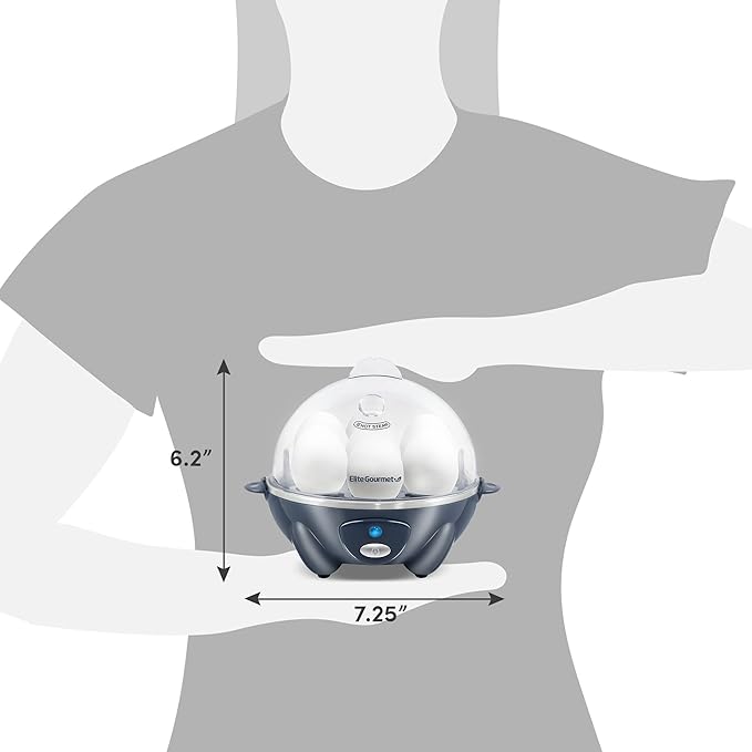 Elite Gourmet EGC710BG Rapid Egg Cooker, 7 Easy-To-Peel, Hard, Medium, Soft Boiled Eggs, Poacher, Omelet Maker, Auto Shut-Off, Alarm, 16-Recipe Booklet, BPA-Free, Slate Blue