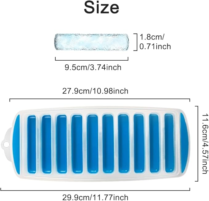 Resusable Silicone and Plastic Water Bottle Ice Mold, Easy-Release Long Ice block Maker for Chilling Whiskey, Cocktails, Coffee, Makes 10 Sticks at Once(Blue)